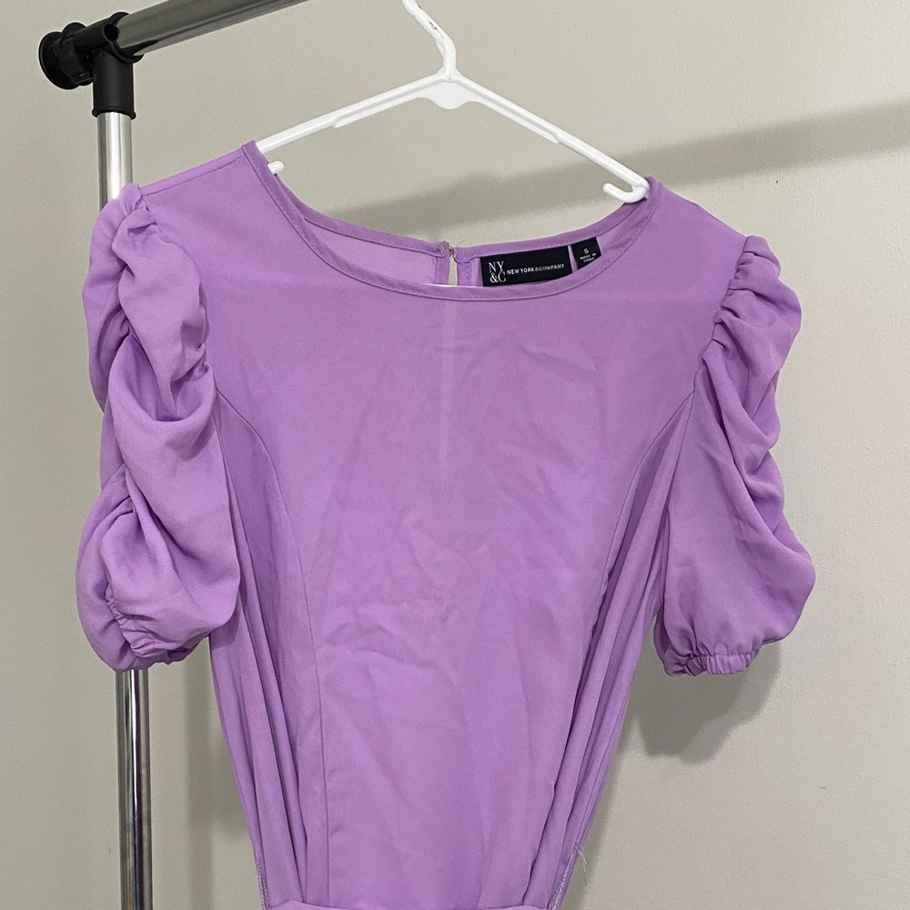 New York & Company Purple Puff Sleeve Blouse